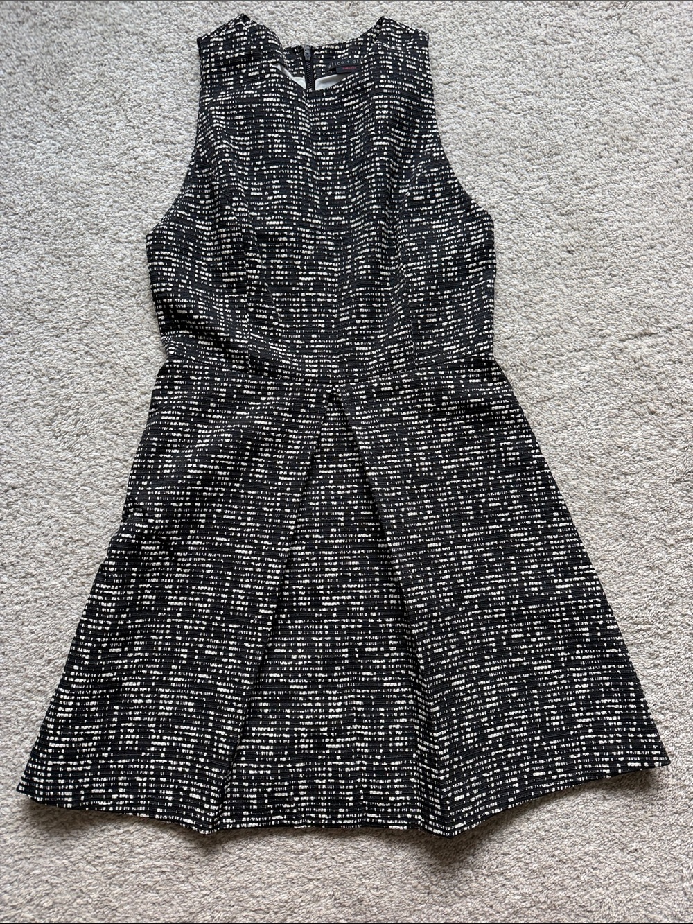Alice + Olivia Black and White Textured Sleeveless Mini Dress